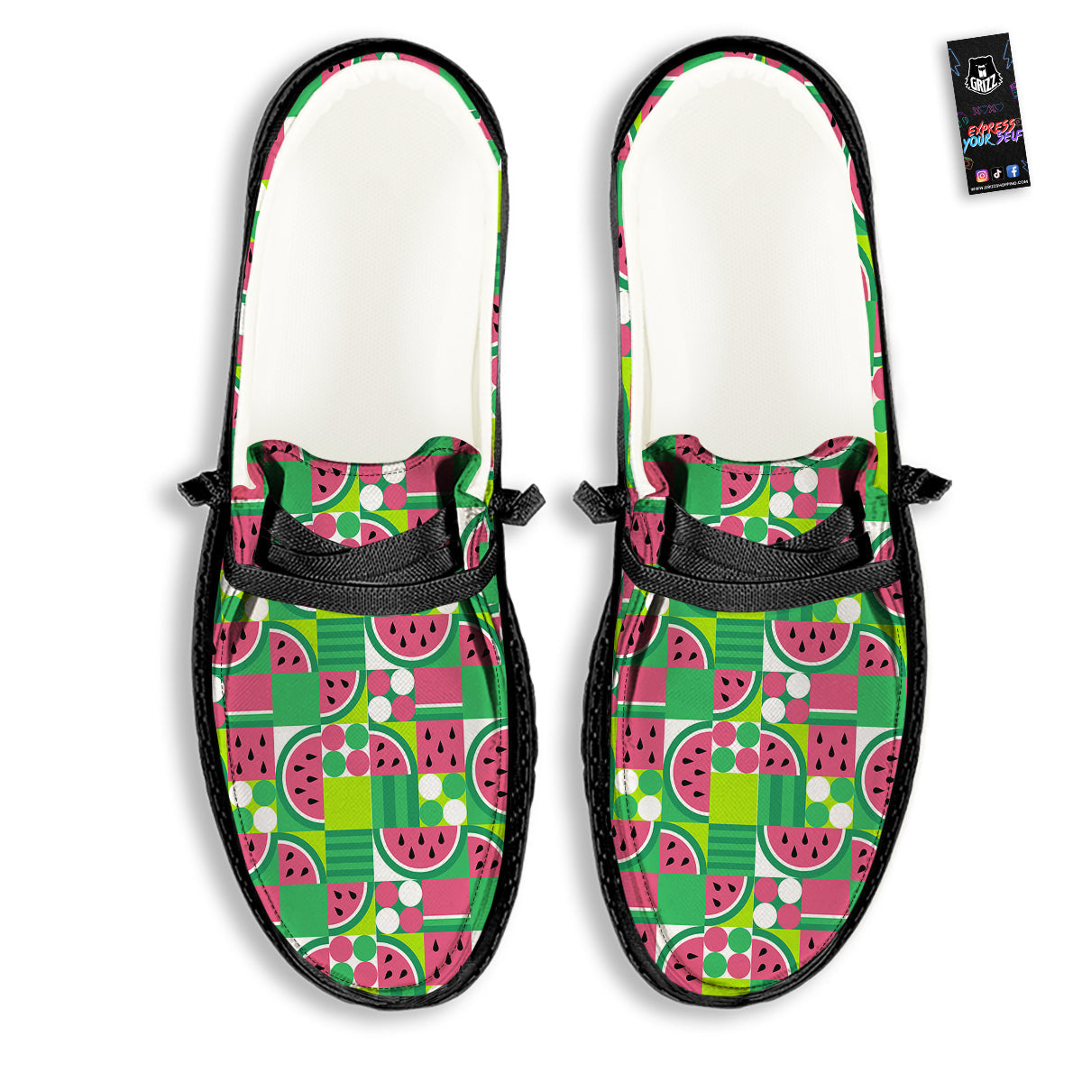 Watermelon Fruit Slice Geometric Print Black Loafers-grizzshop
