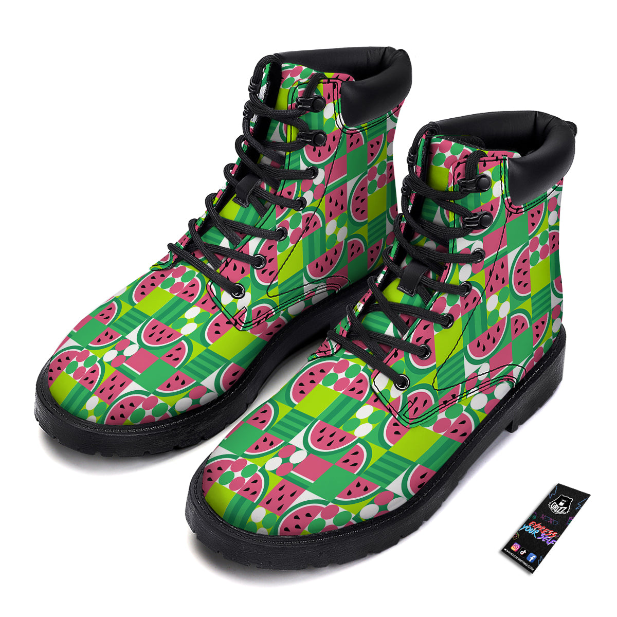 Watermelon Fruit Slice Geometric Print Boots-grizzshop