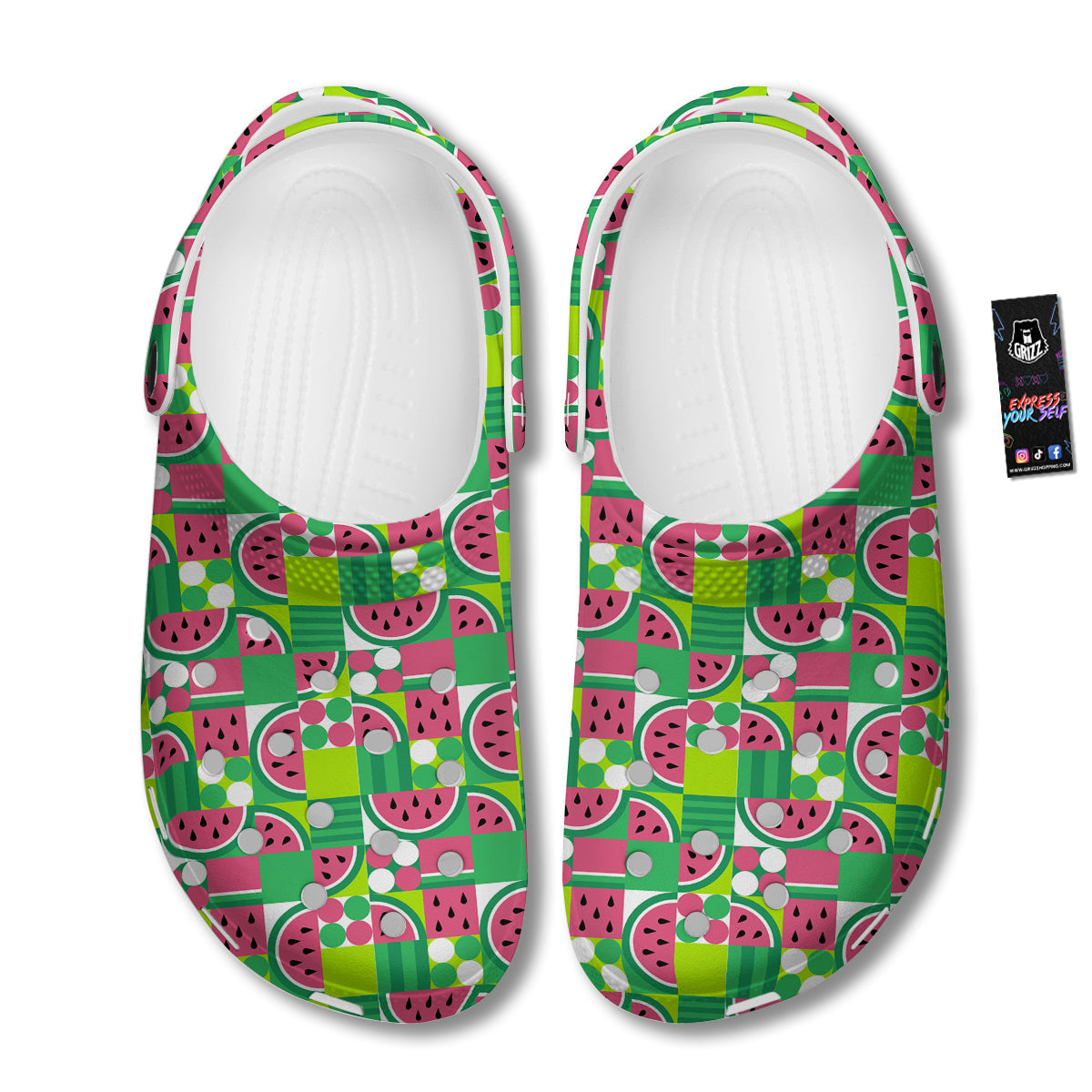 Watermelon Fruit Slice Geometric Print Clog-grizzshop