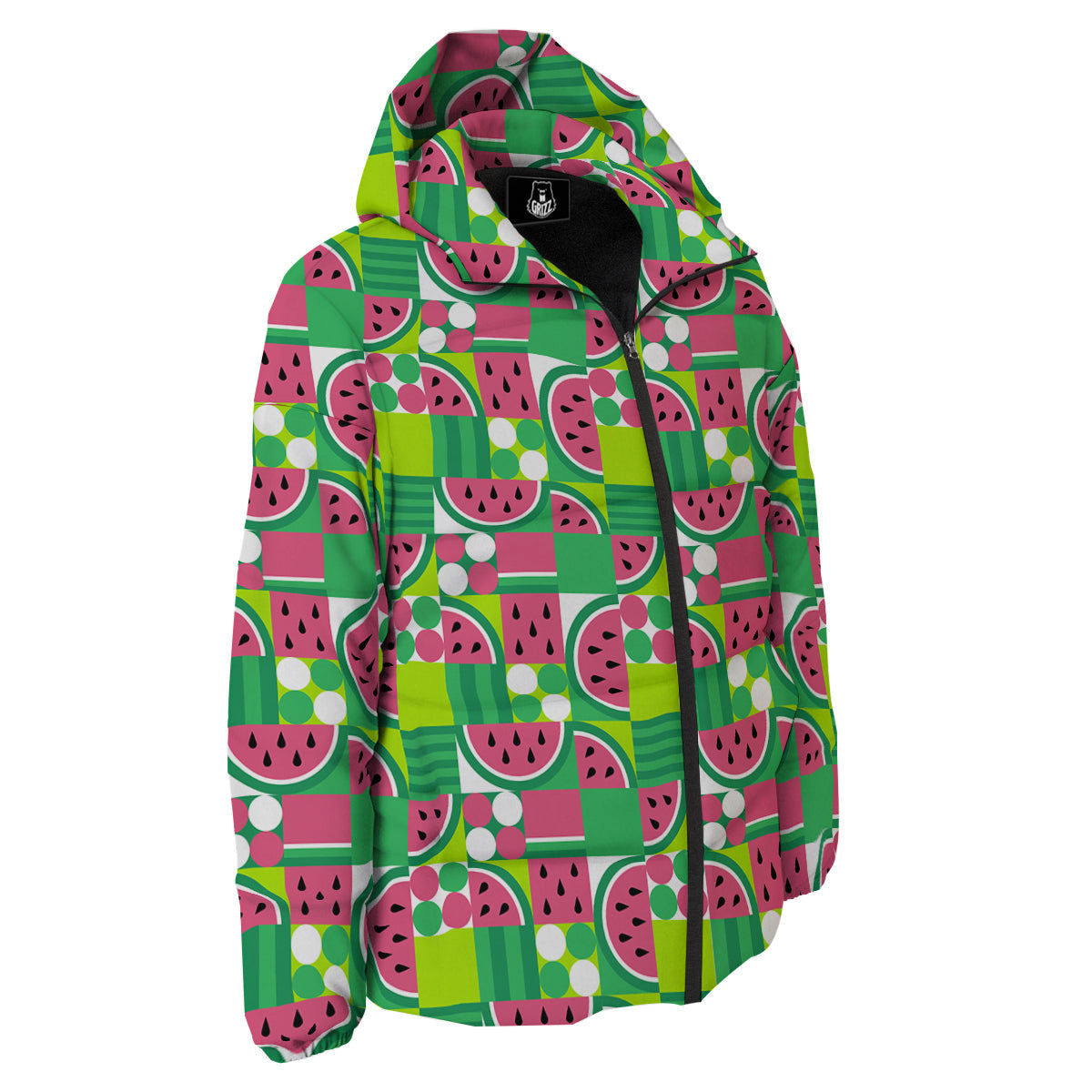 Watermelon Fruit Slice Geometric Print Down Jacket-grizzshop