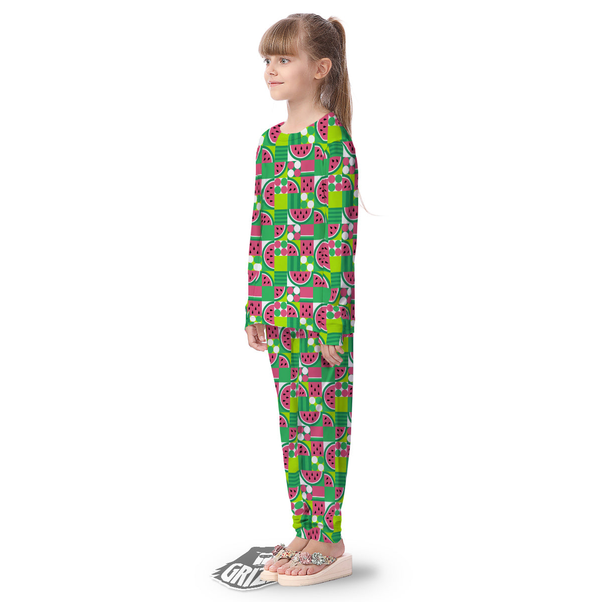 Watermelon Fruit Slice Geometric Print Kid's Pajamas-grizzshop