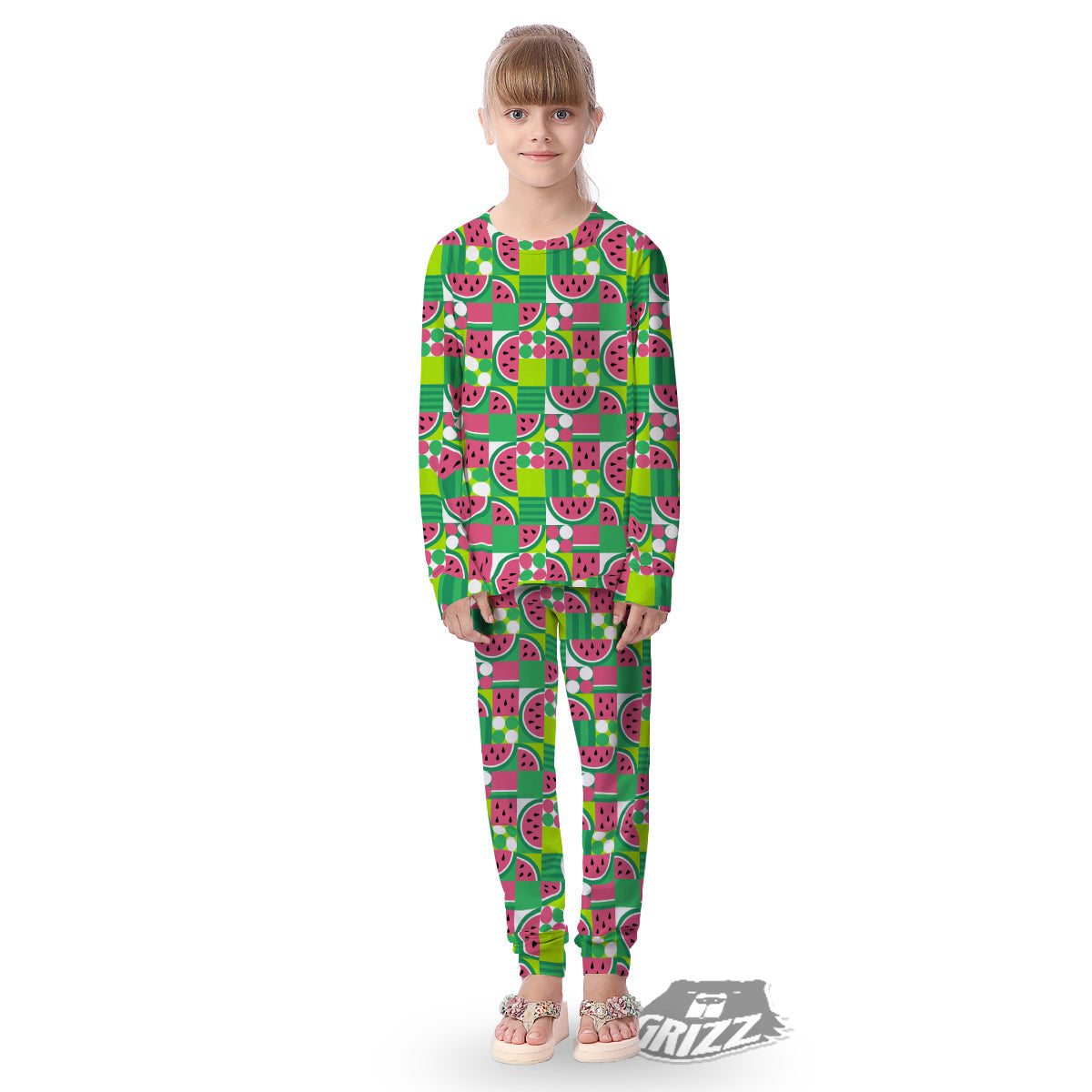 Watermelon Fruit Slice Geometric Print Kid's Pajamas-grizzshop