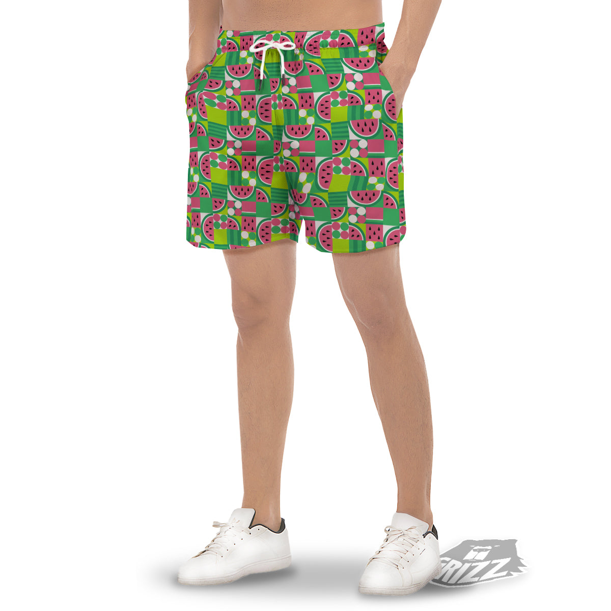 Watermelon Fruit Slice Geometric Print Men's Gym Shorts-grizzshop