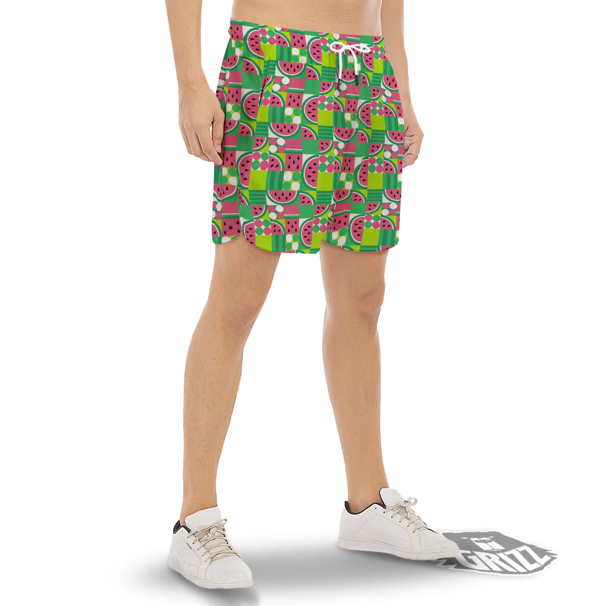 Watermelon Fruit Slice Geometric Print Men's Gym Shorts-grizzshop
