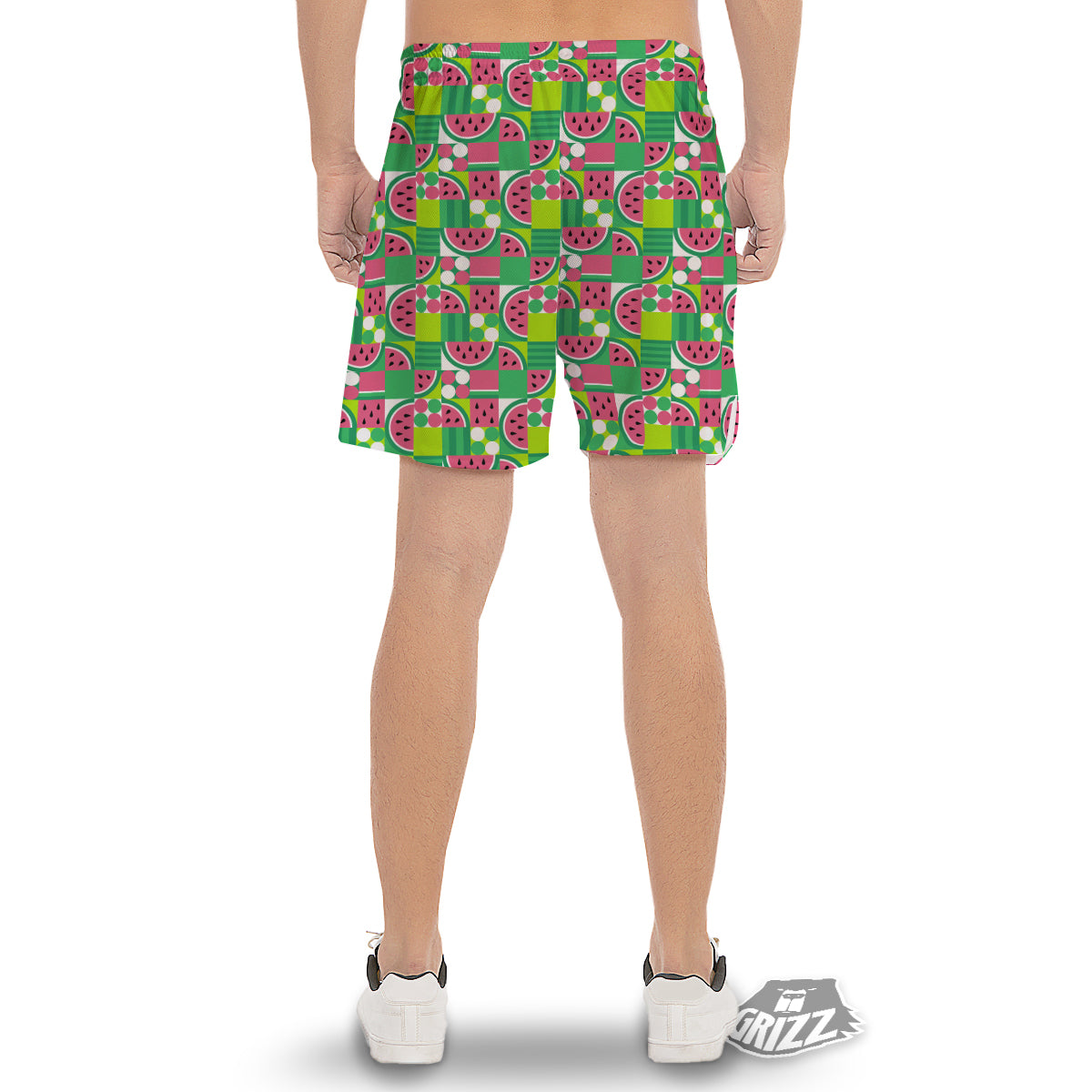 Watermelon Fruit Slice Geometric Print Men's Gym Shorts-grizzshop