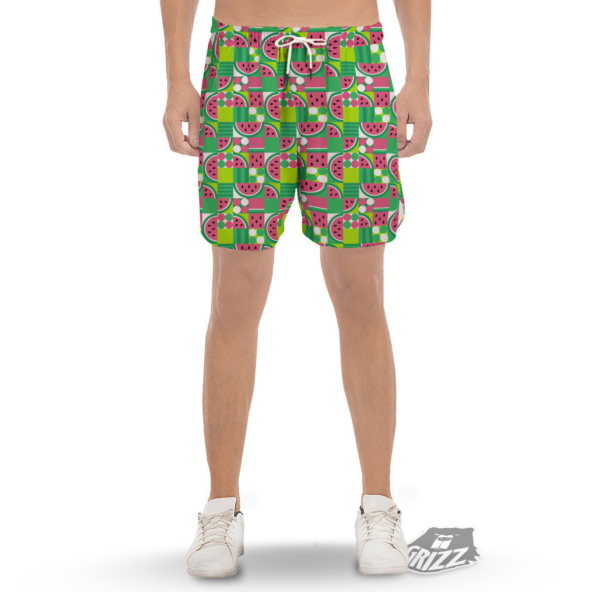 Watermelon Fruit Slice Geometric Print Men's Gym Shorts-grizzshop