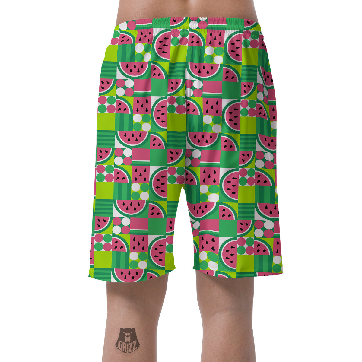 Watermelon Fruit Slice Geometric Print Men's Shorts-grizzshop