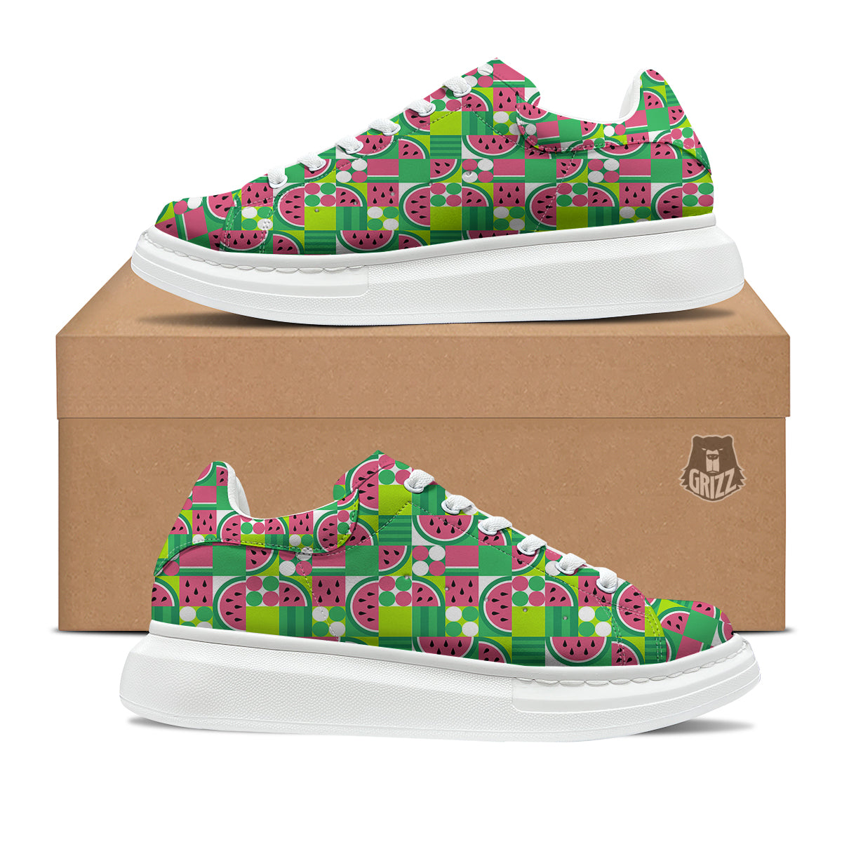 Watermelon Fruit Slice Geometric Print Platform Shoes-grizzshop