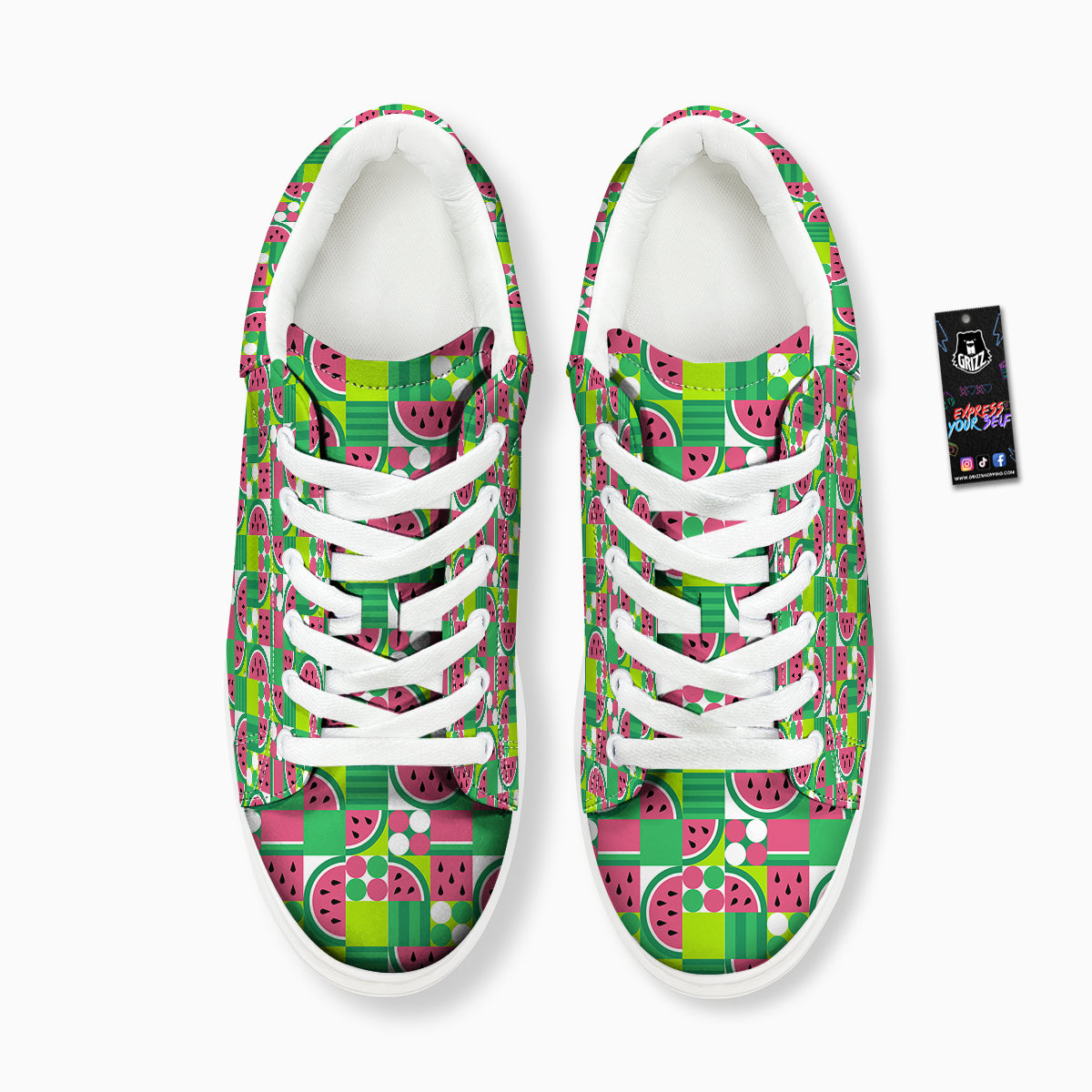 Watermelon Fruit Slice Geometric Print Platform Shoes-grizzshop