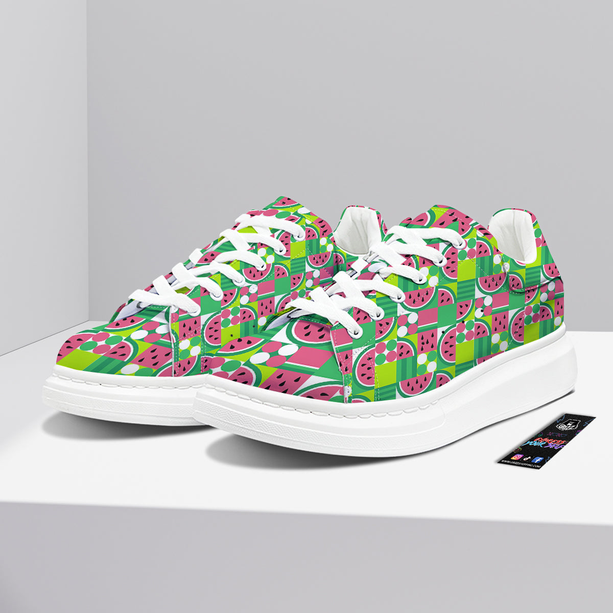 Watermelon Fruit Slice Geometric Print Platform Shoes-grizzshop