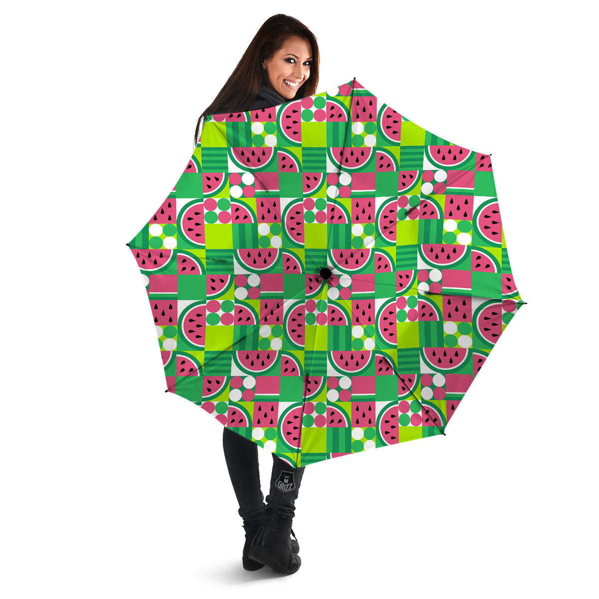 Watermelon Fruit Slice Geometric Print Umbrella-grizzshop