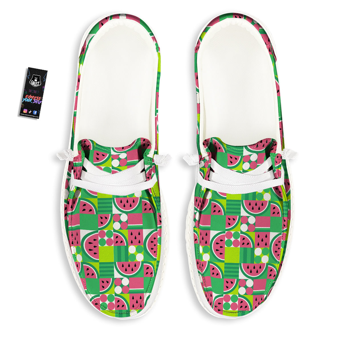 Watermelon Fruit Slice Geometric Print White Loafers-grizzshop