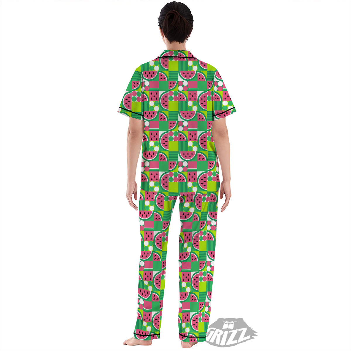 Watermelon Fruit Slice Geometric Print Women's Pajamas Set-grizzshop