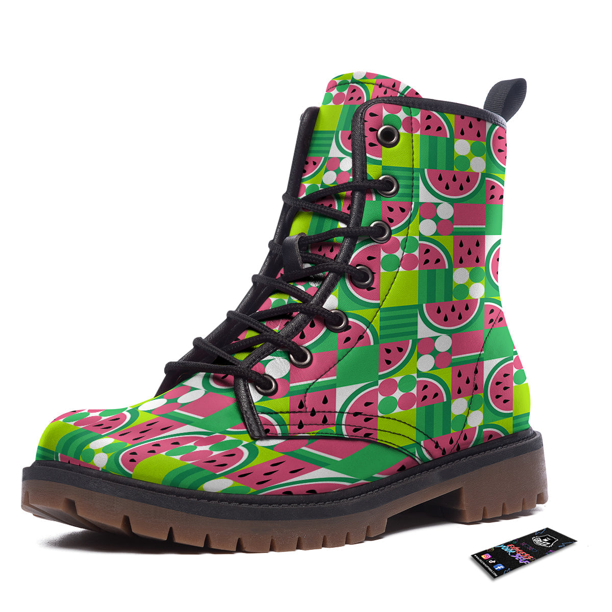 Watermelon Fruit Slice Geometric Print Work Boots-grizzshop