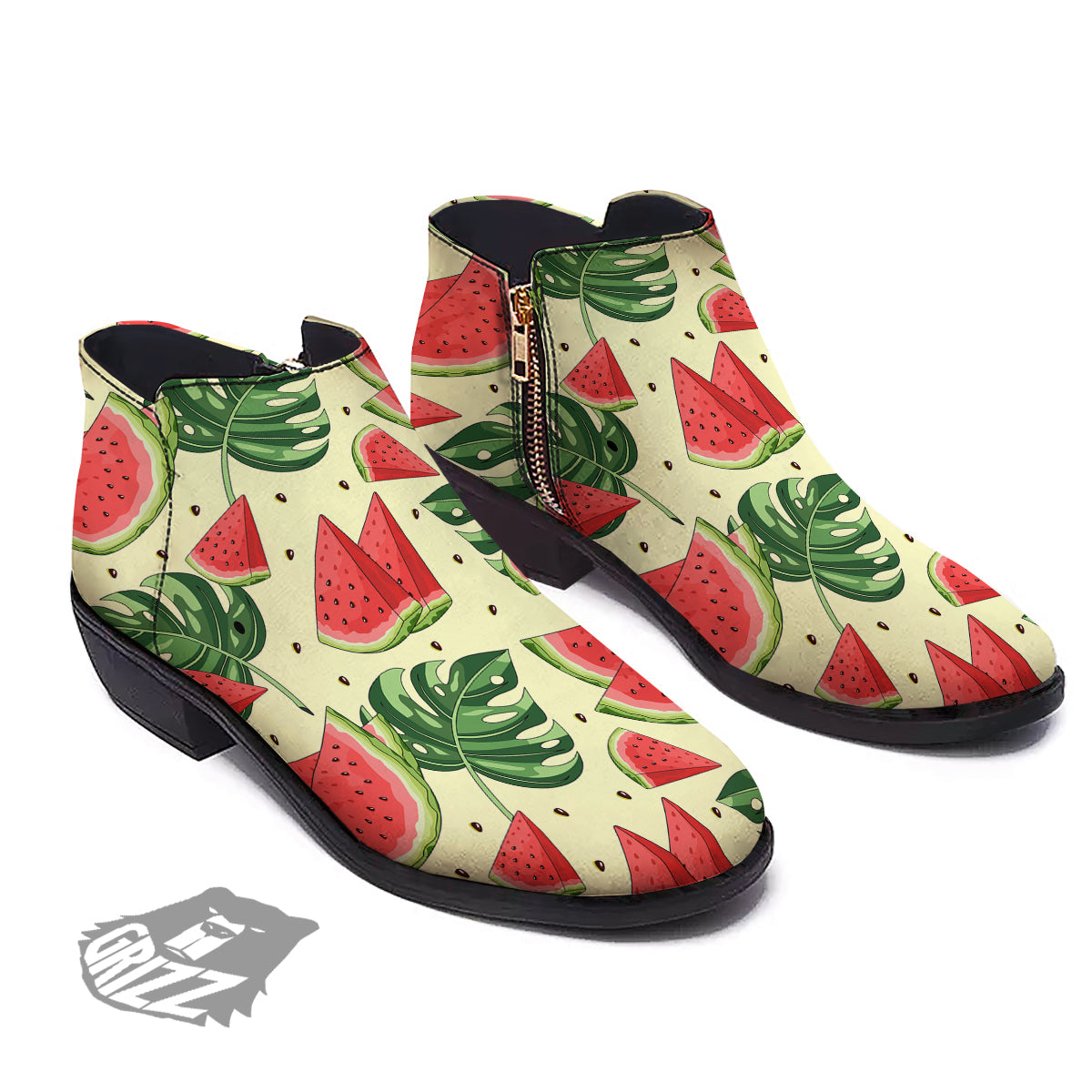 Watermelon Leaf Tropical Print Pattern Ankle Boots-grizzshop