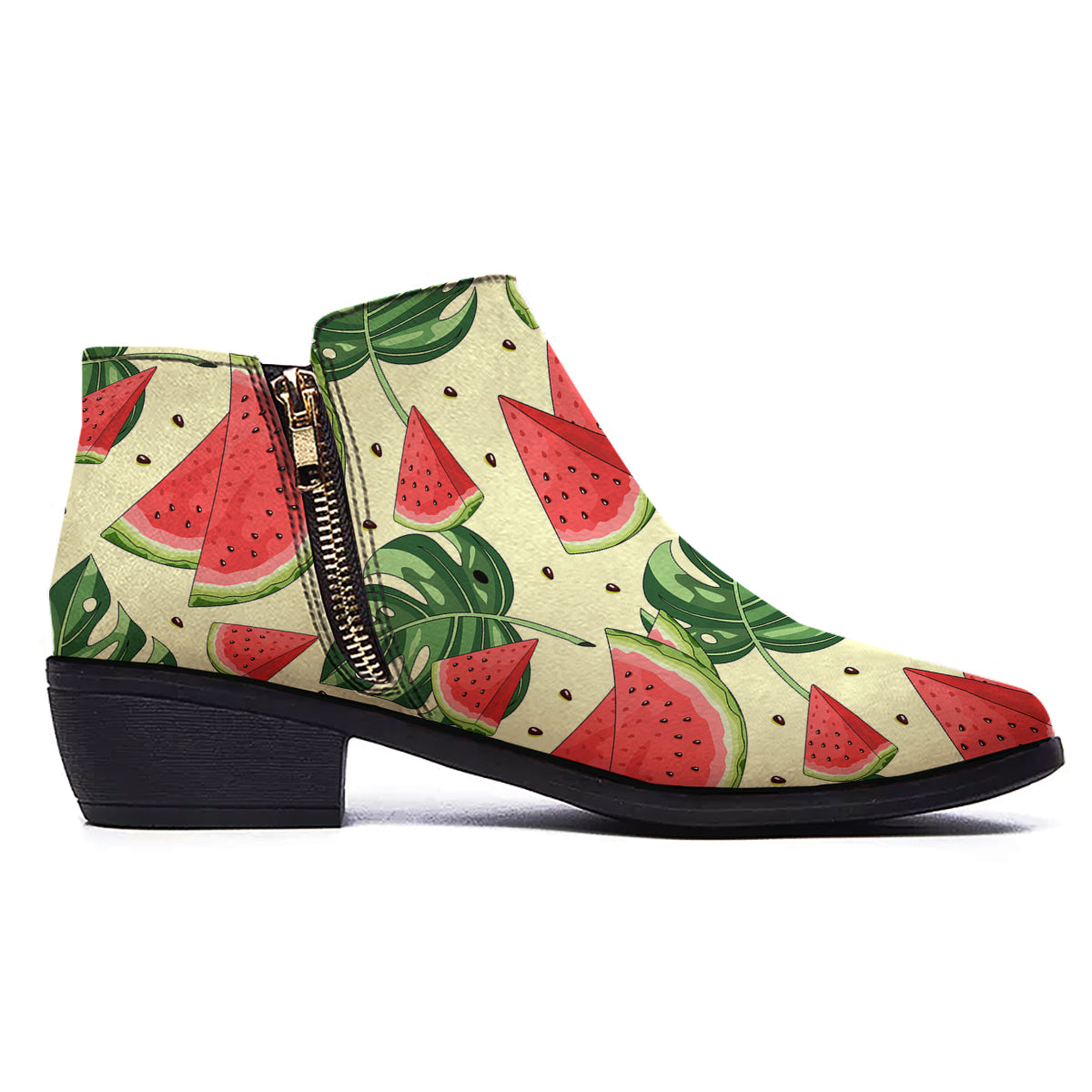 Watermelon Leaf Tropical Print Pattern Ankle Boots-grizzshop
