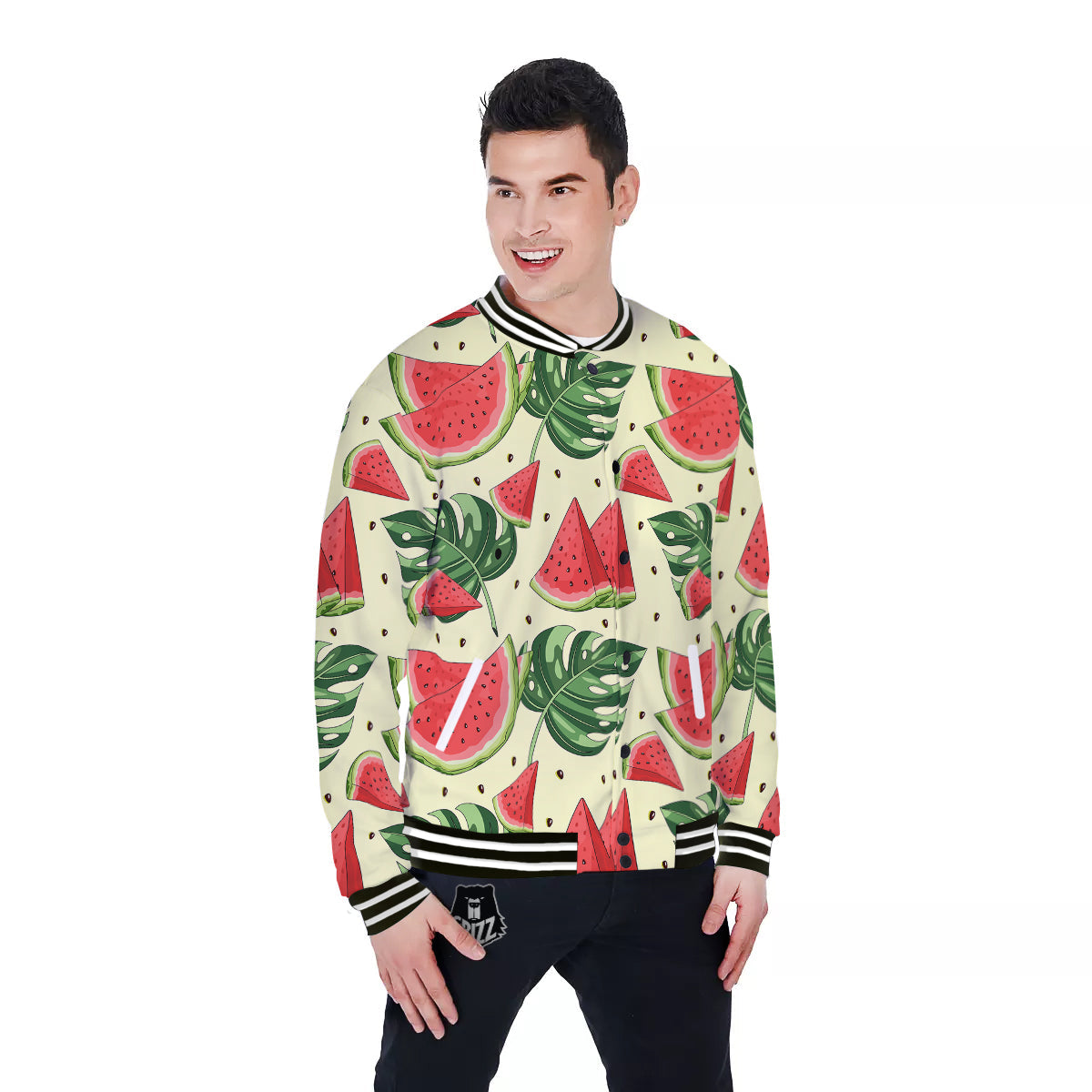 Watermelon Leaf Tropical Print Pattern Baseball Jacket-grizzshop