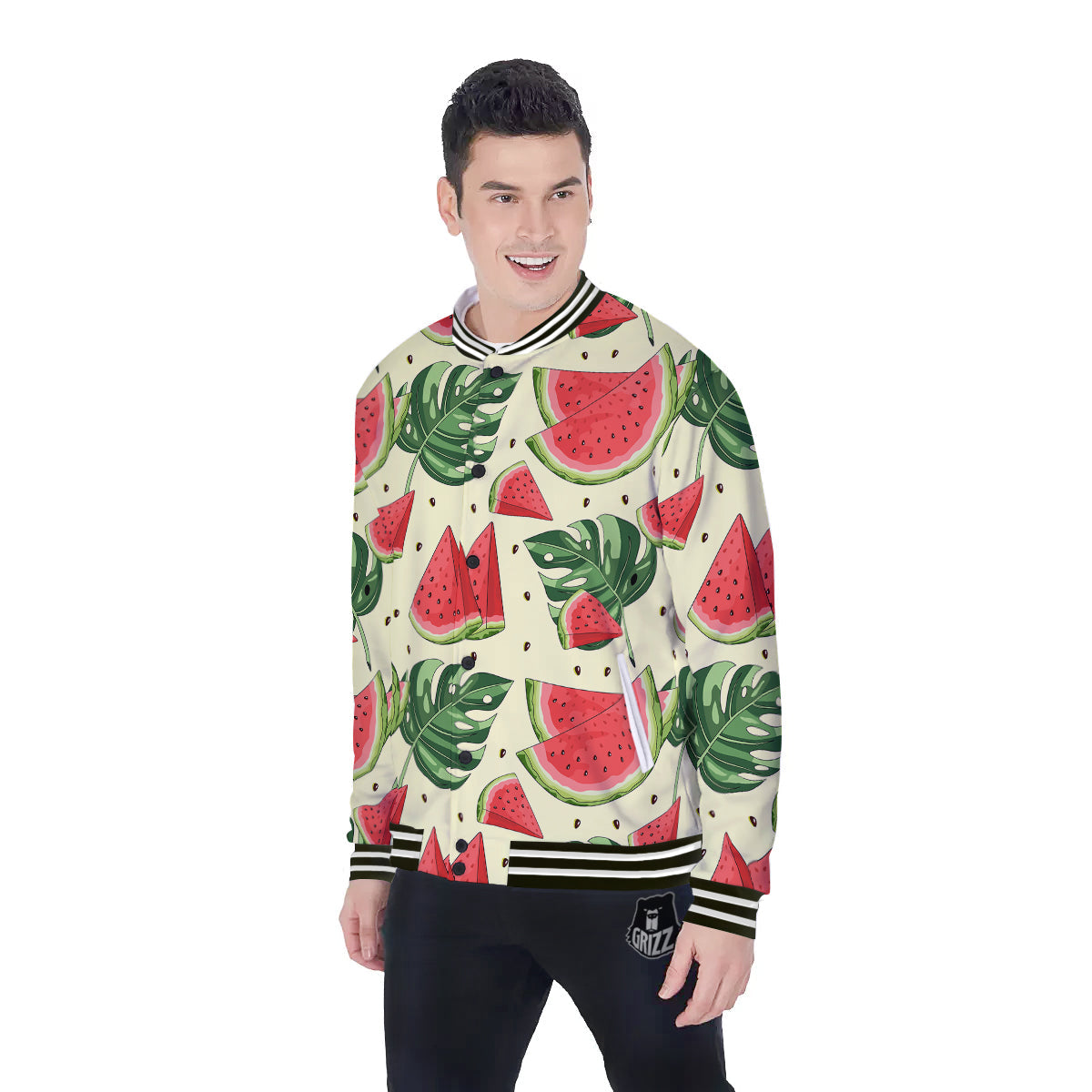 Watermelon Leaf Tropical Print Pattern Baseball Jacket-grizzshop
