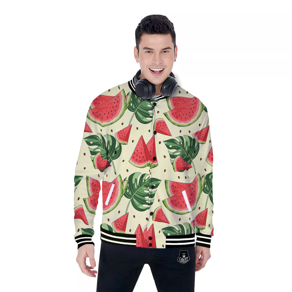 Watermelon Leaf Tropical Print Pattern Baseball Jacket-grizzshop