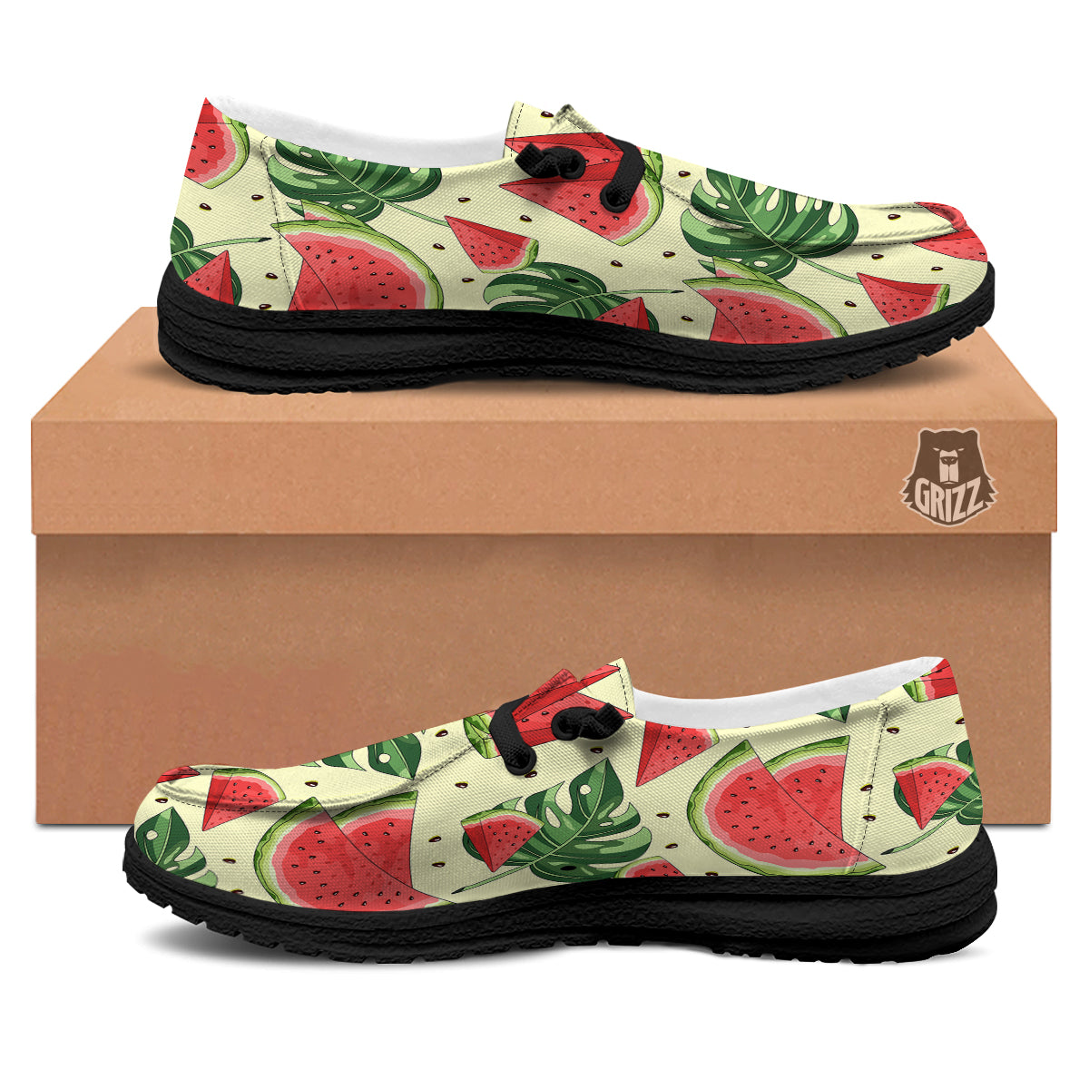 Watermelon Leaf Tropical Print Pattern Black Loafers-grizzshop