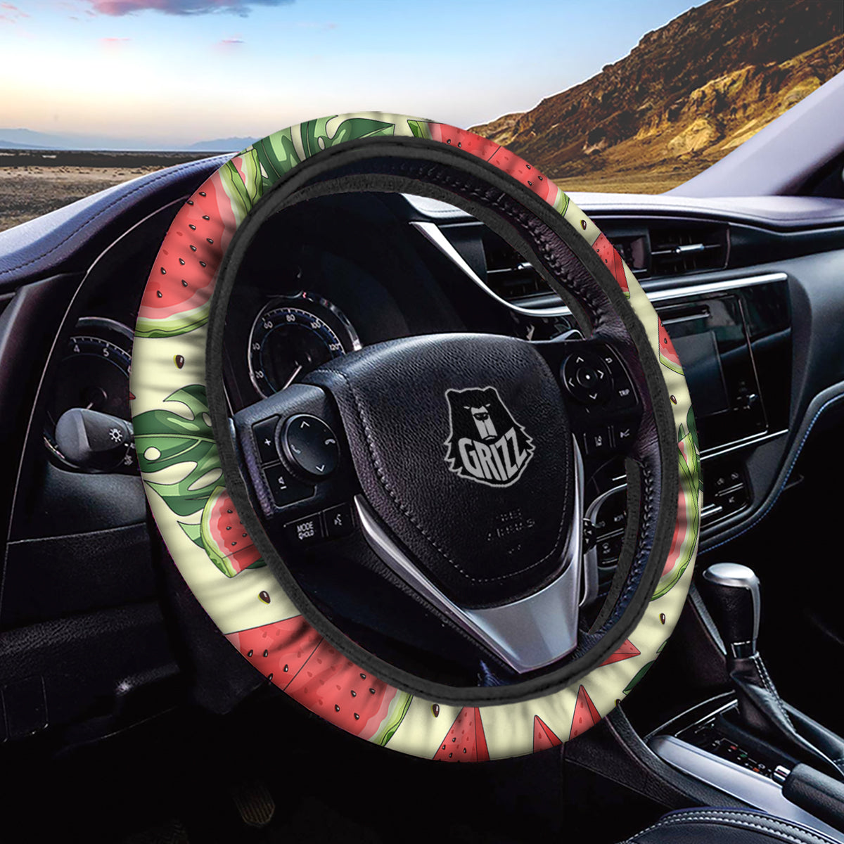 Watermelon Leaf Tropical Print Pattern Car Steering Wheel Cover-grizzshop