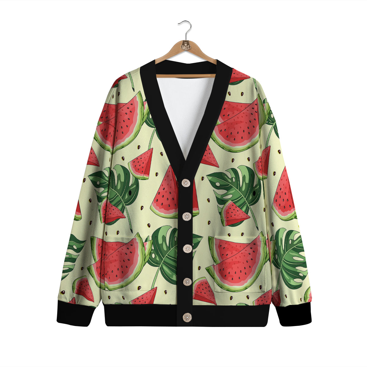 Watermelon Leaf Tropical Print Pattern Cardigan-grizzshop