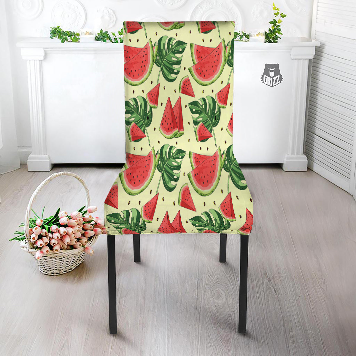 Watermelon Leaf Tropical Print Pattern Dining Chair Slipcover-grizzshop