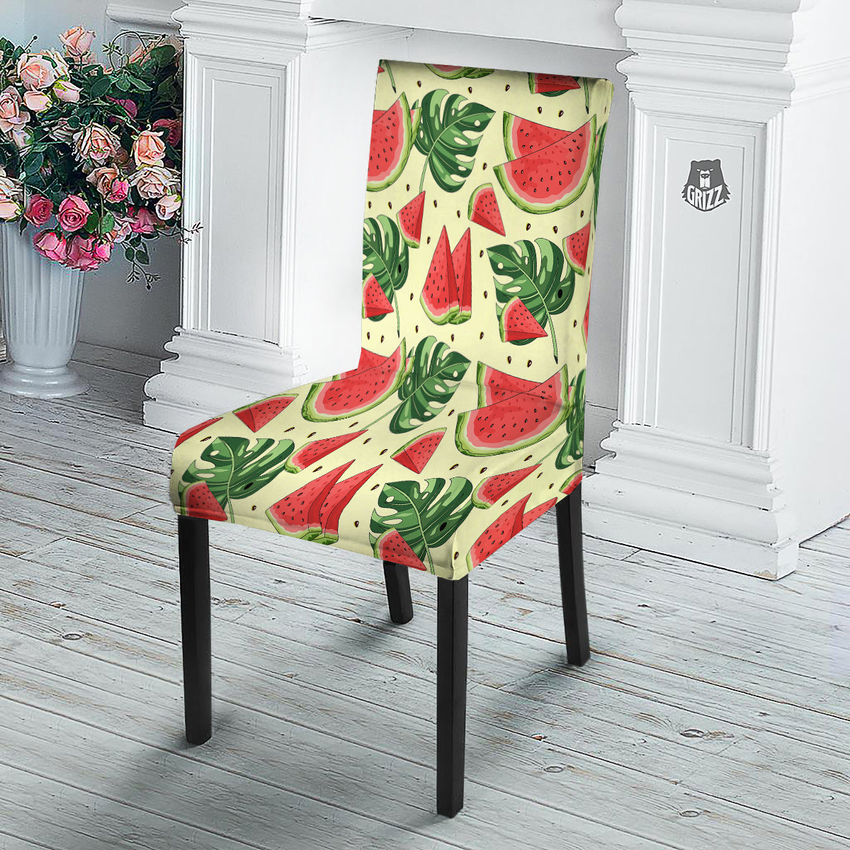 Watermelon Leaf Tropical Print Pattern Dining Chair Slipcover-grizzshop