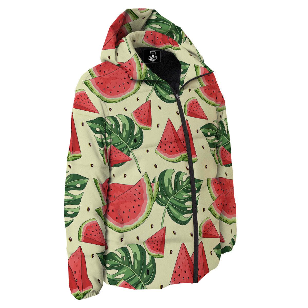 Watermelon Leaf Tropical Print Pattern Down Jacket-grizzshop