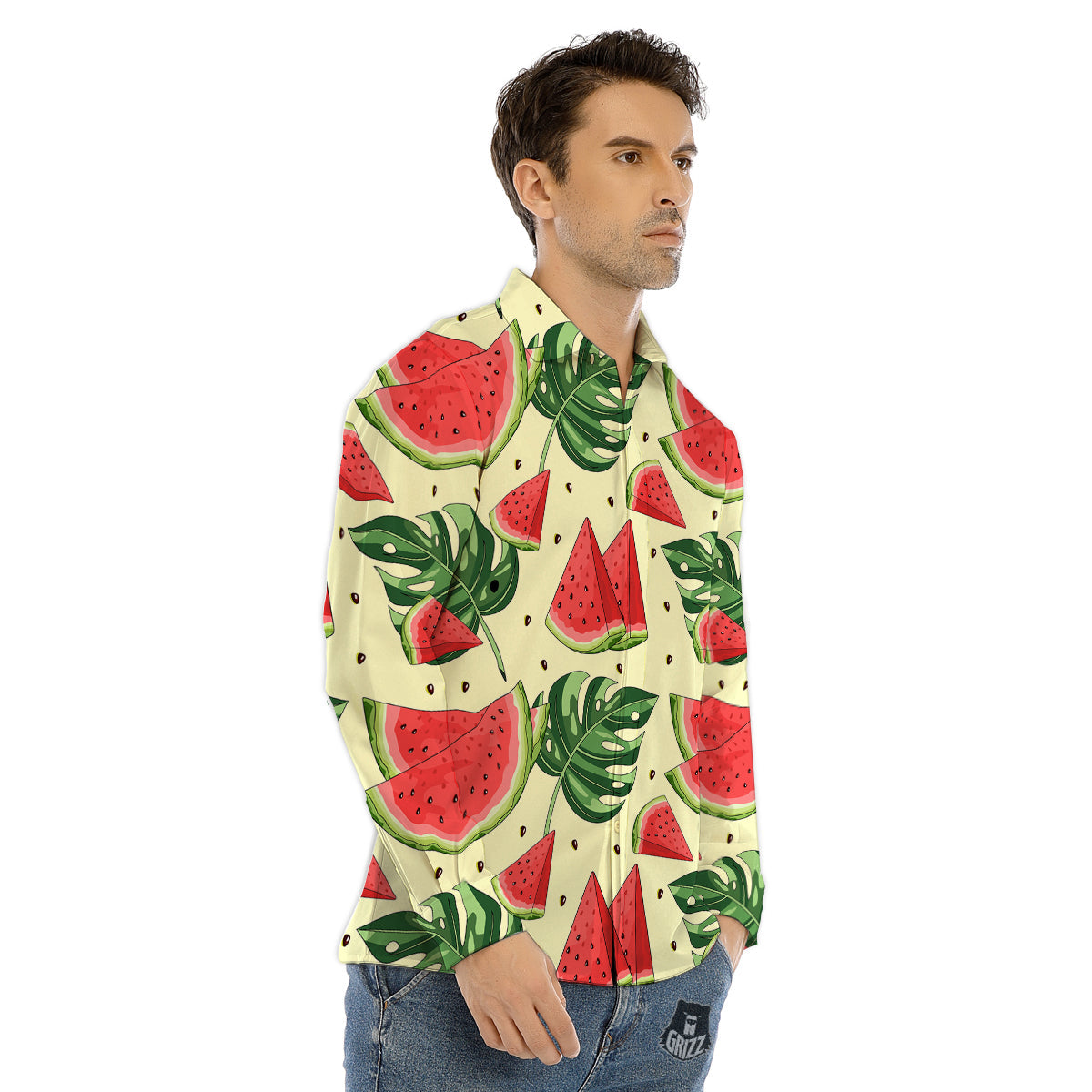 Watermelon Leaf Tropical Print Pattern Men's Dress Shirts-grizzshop