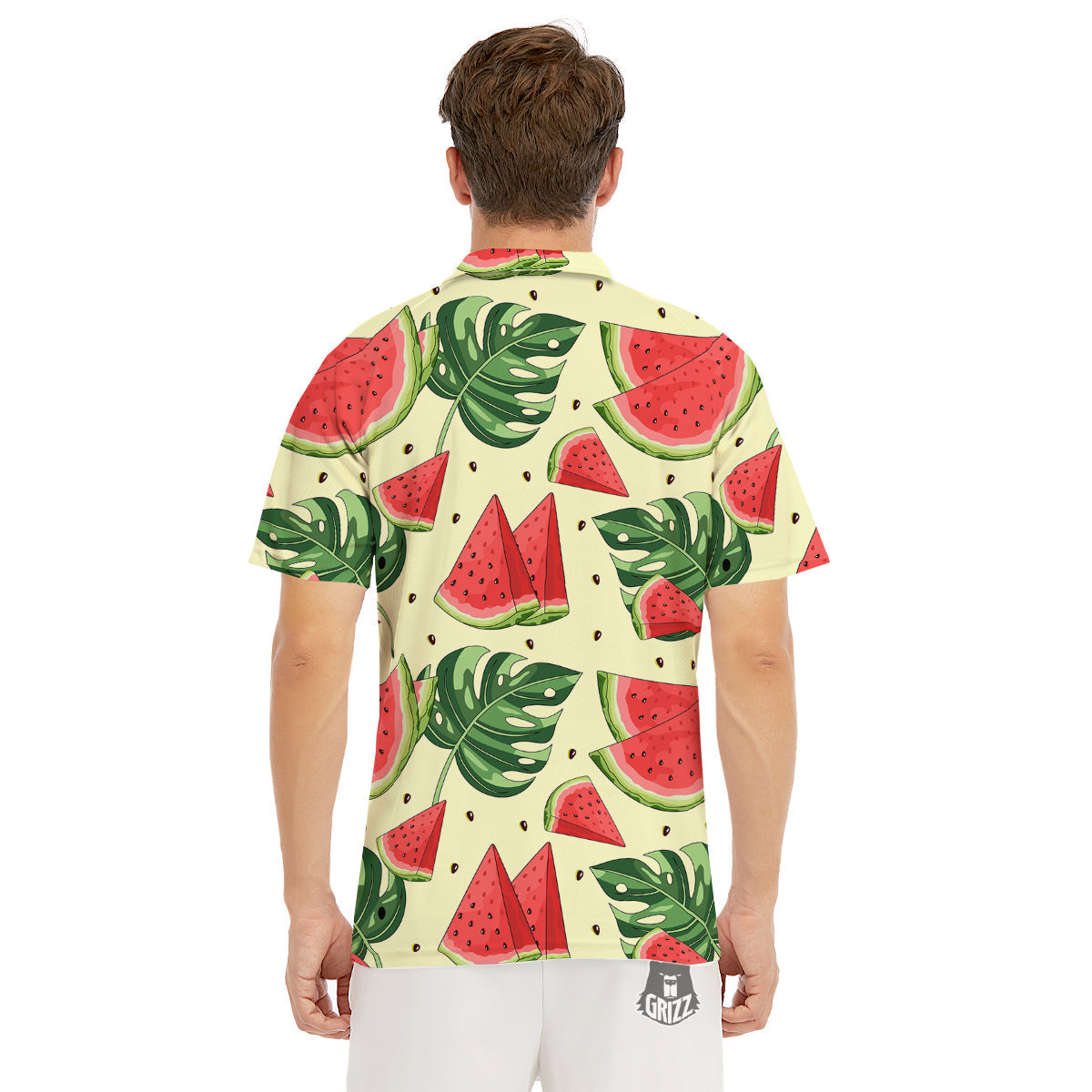 Watermelon Leaf Tropical Print Pattern Men's Golf Shirts-grizzshop