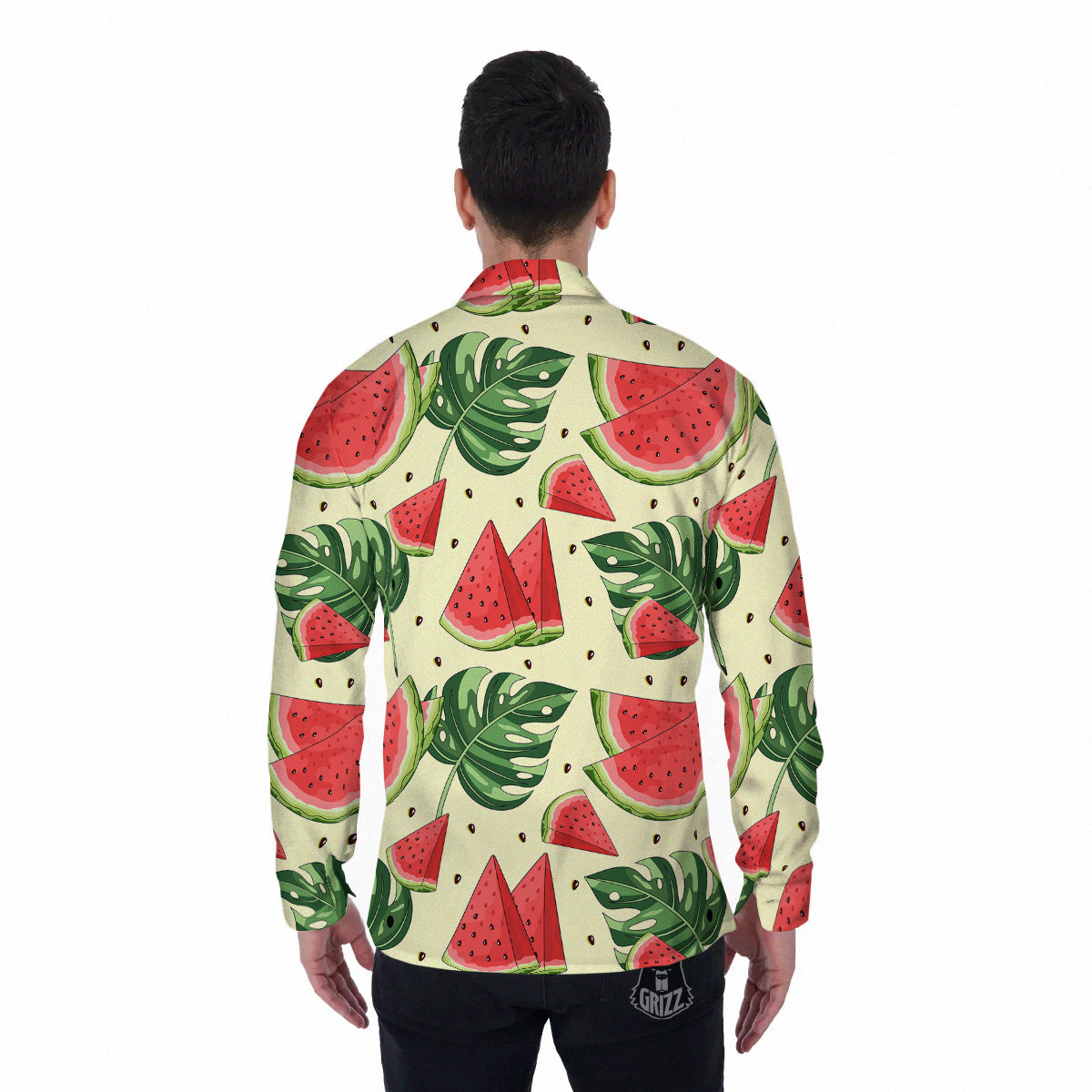 Watermelon Leaf Tropical Print Pattern Men's Long Sleeve Shirts-grizzshop