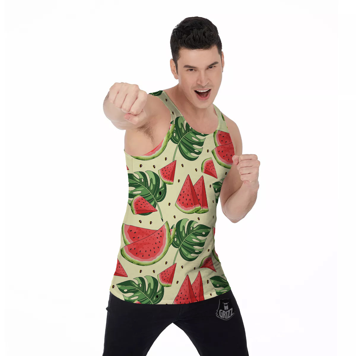 Watermelon Leaf Tropical Print Pattern Men's Tank Top-grizzshop