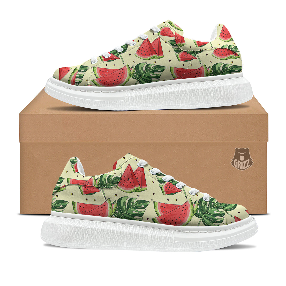 Watermelon Leaf Tropical Print Pattern Platform Shoes-grizzshop