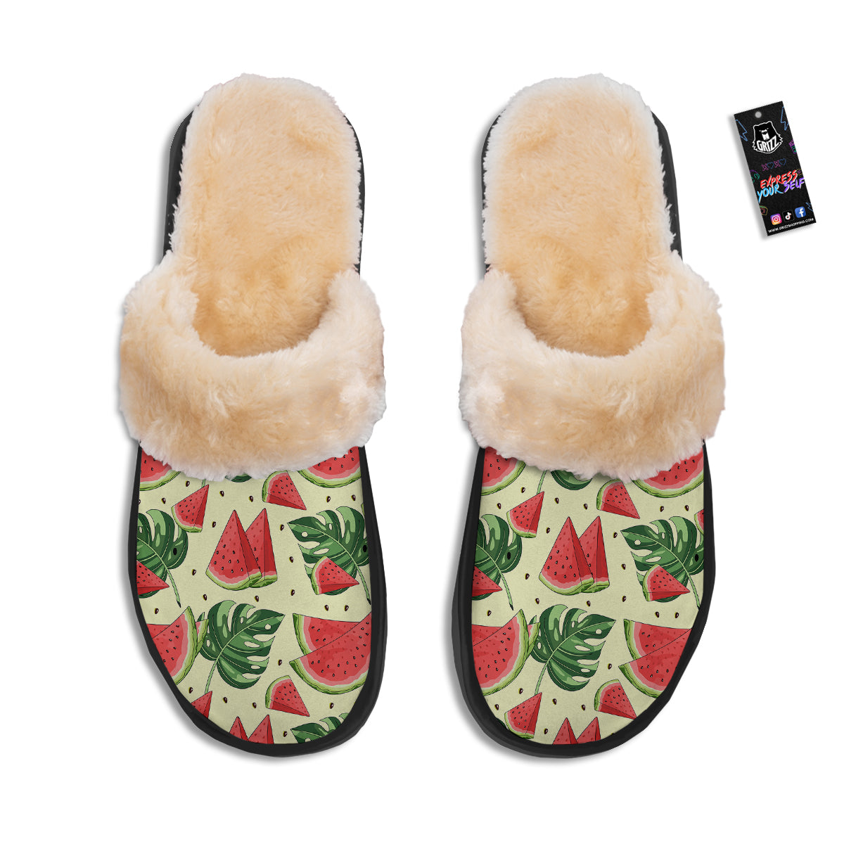 Watermelon Leaf Tropical Print Pattern Slippers-grizzshop