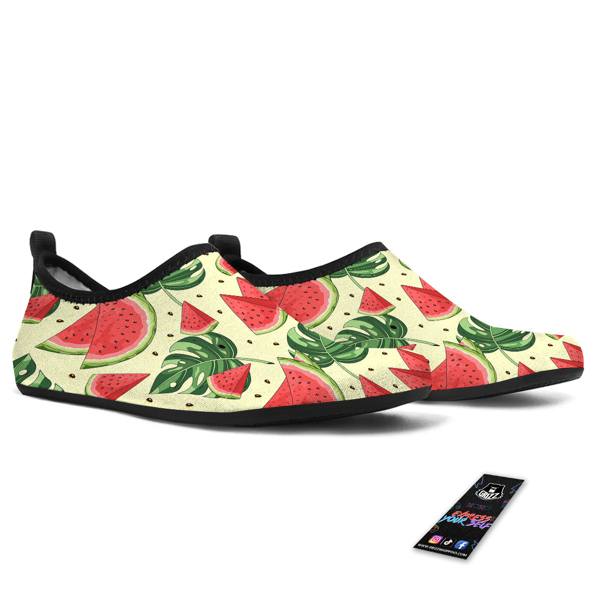 Watermelon Leaf Tropical Print Pattern Water Shoes-grizzshop