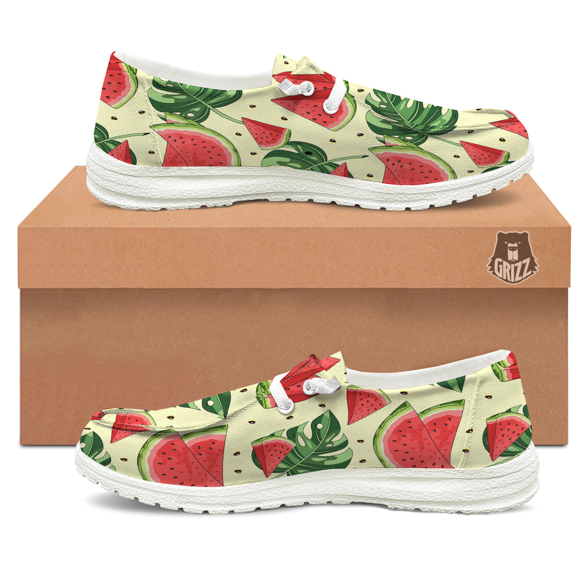 Watermelon Leaf Tropical Print Pattern White Loafers-grizzshop