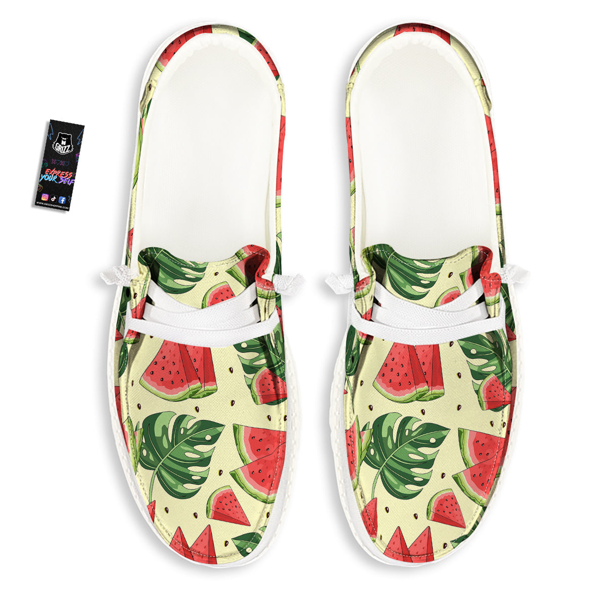 Watermelon Leaf Tropical Print Pattern White Loafers-grizzshop