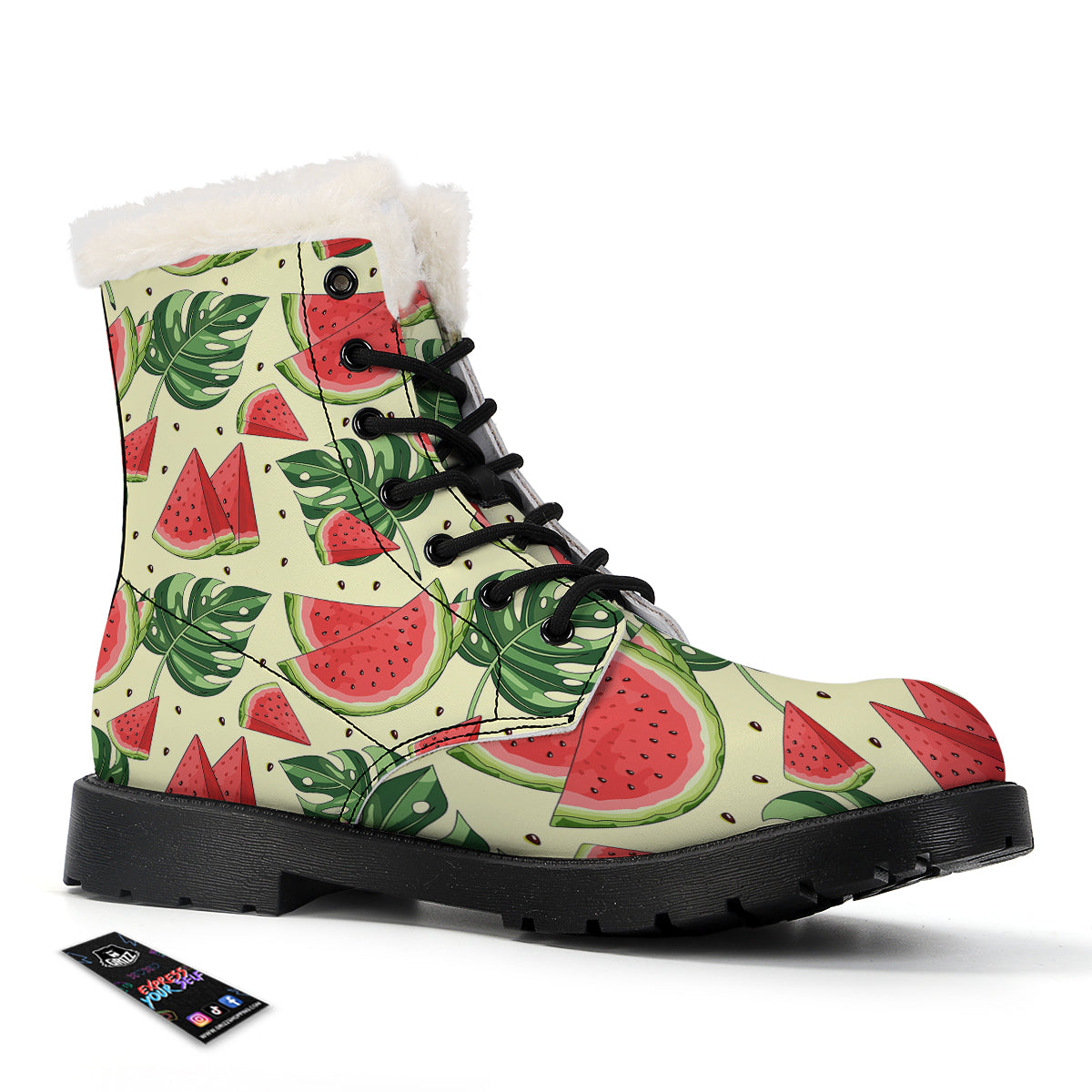 Watermelon Leaf Tropical Print Pattern Winter Boots-grizzshop