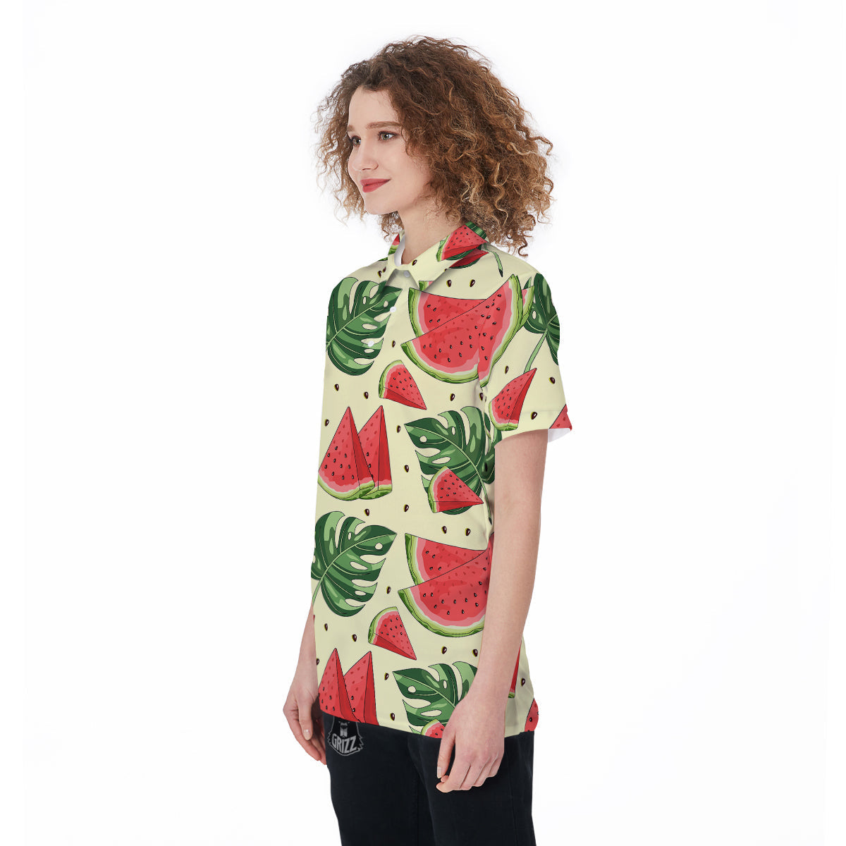 Watermelon Leaf Tropical Print Pattern Women's Golf Shirts-grizzshop