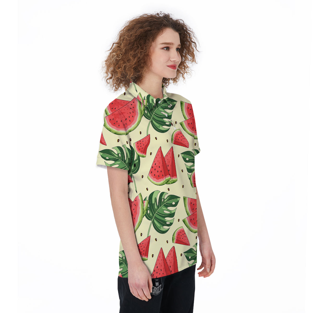 Watermelon Leaf Tropical Print Pattern Women's Golf Shirts-grizzshop