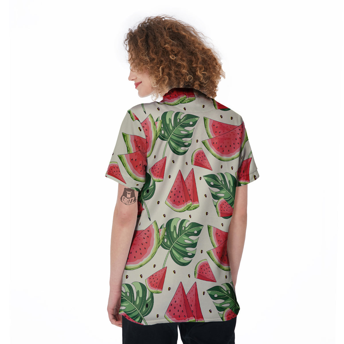 Watermelon Leaf Tropical Print Pattern Women's Golf Shirts-grizzshop