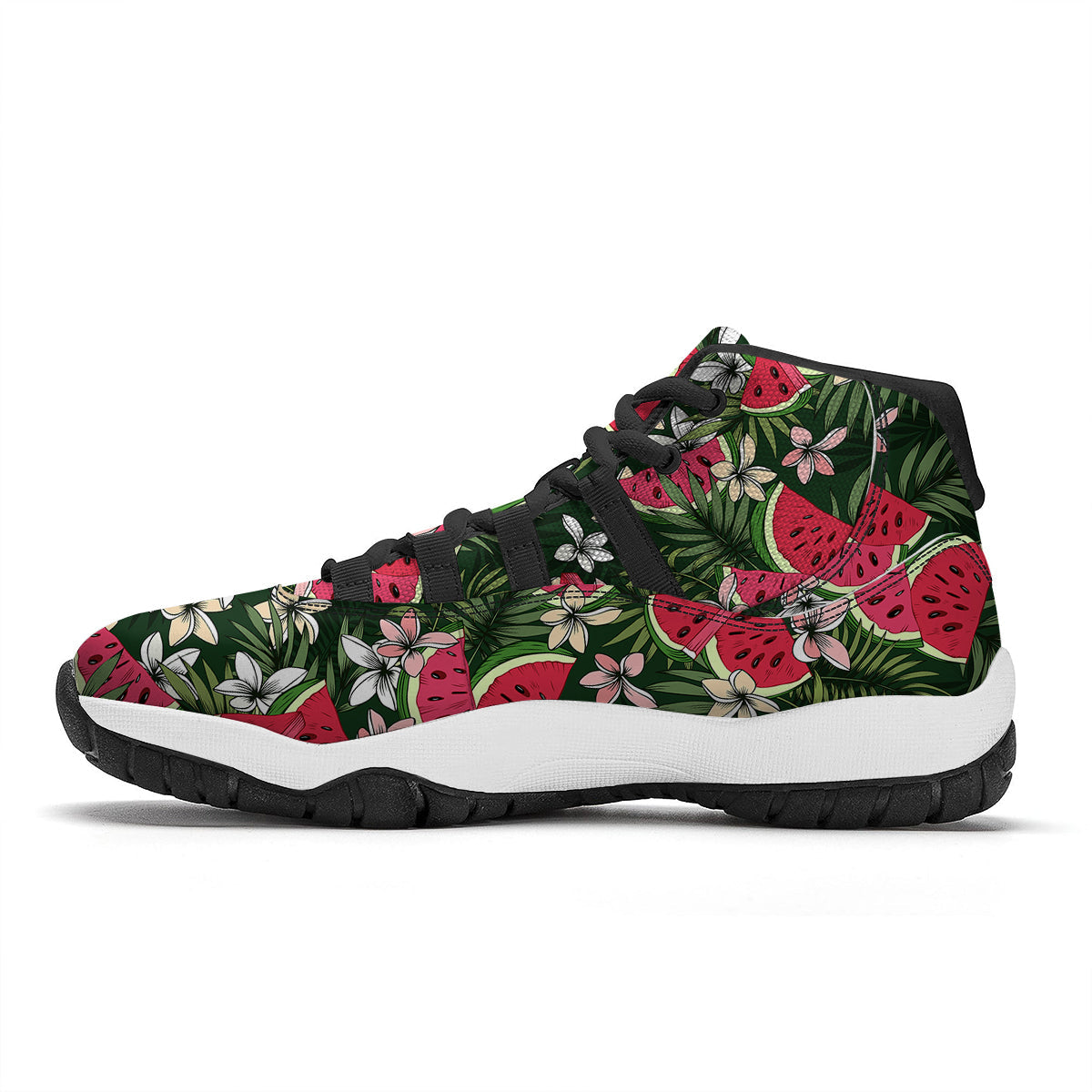Watermelon Leaves Tropical Print Pattern Black Bball Shoes-grizzshop