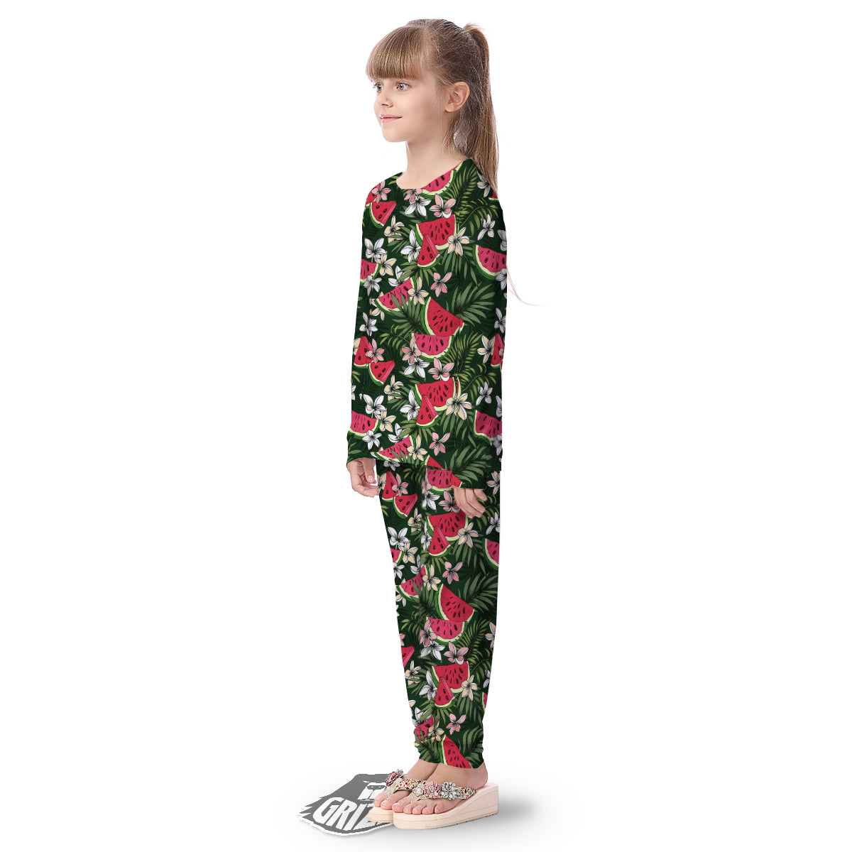 Watermelon Leaves Tropical Print Pattern Kid's Pajamas-grizzshop