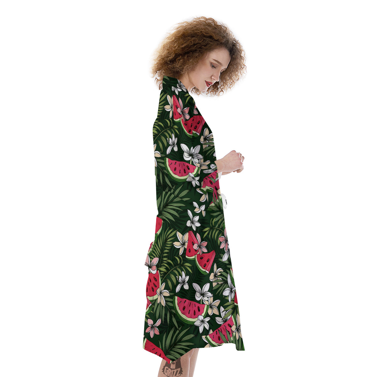 Watermelon Leaves Tropical Print Pattern Kimono-grizzshop