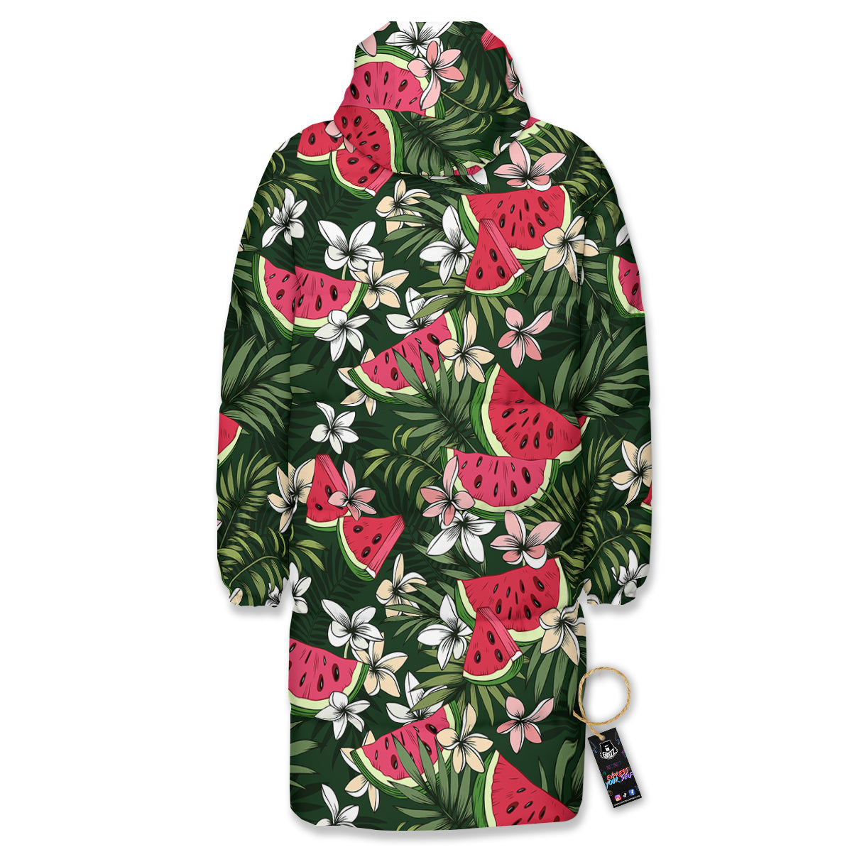 Watermelon Leaves Tropical Print Pattern Long Down Jacket-grizzshop