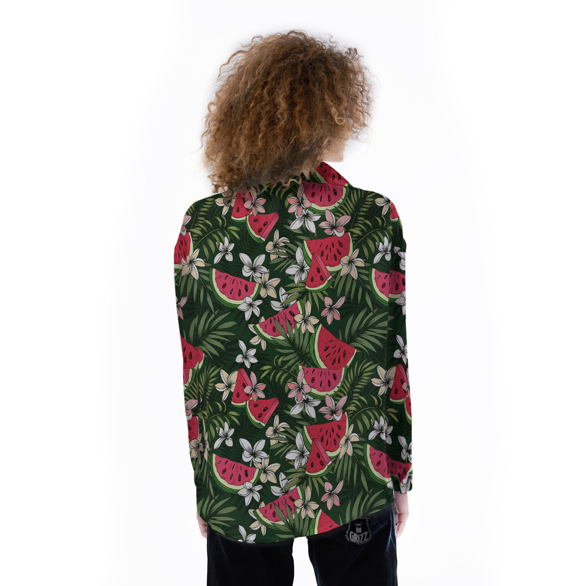 Watermelon Leaves Tropical Print Pattern Women's Long Sleeve Shirts-grizzshop