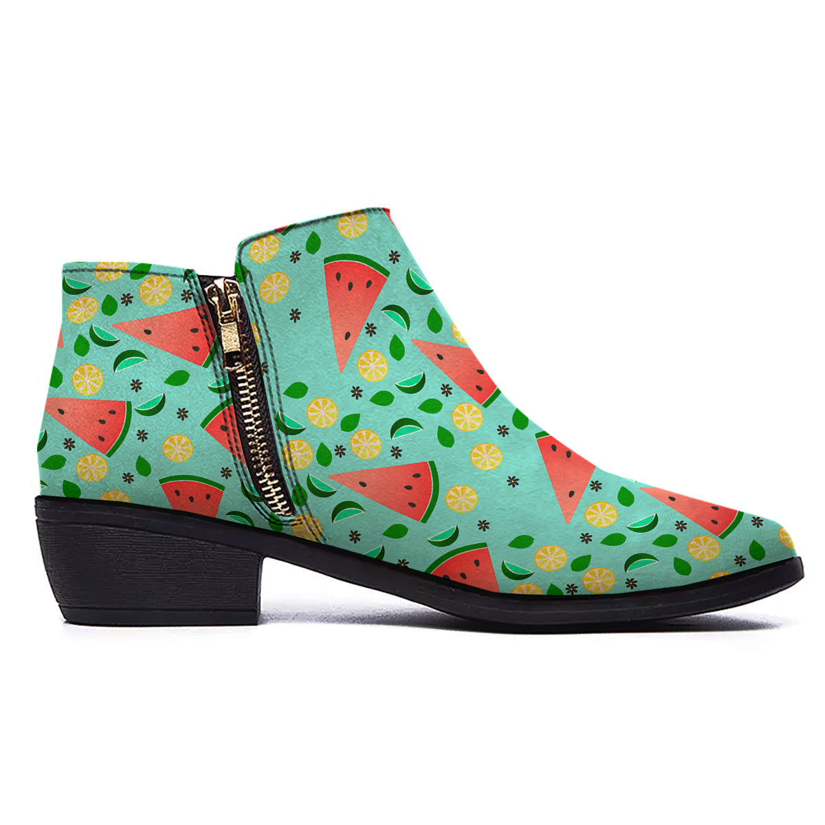 Watermelon Lime Green Print Pattern Ankle Boots-grizzshop