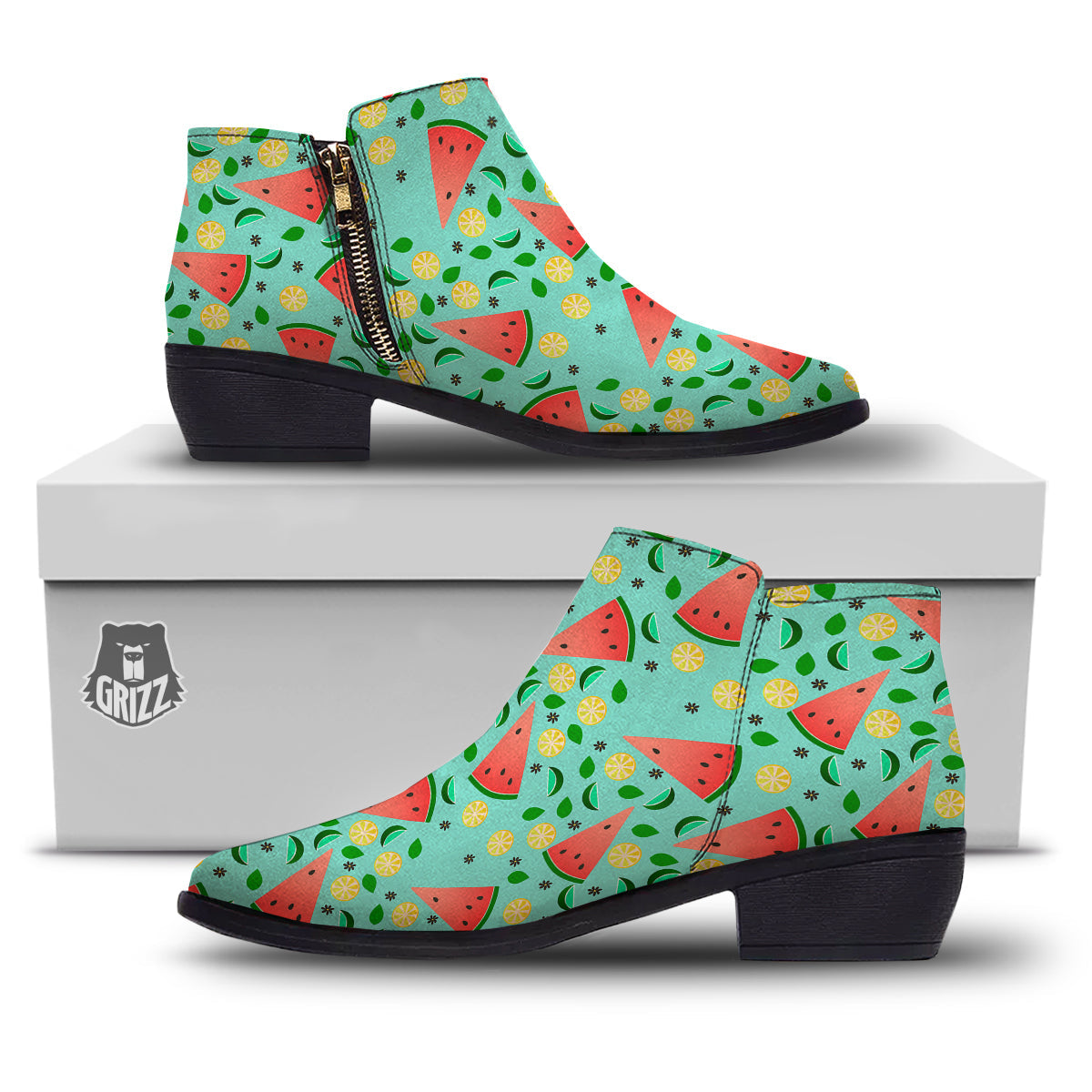 Watermelon Lime Green Print Pattern Ankle Boots-grizzshop