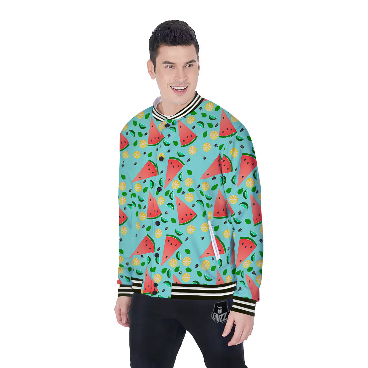 Watermelon Lime Green Print Pattern Baseball Jacket-grizzshop